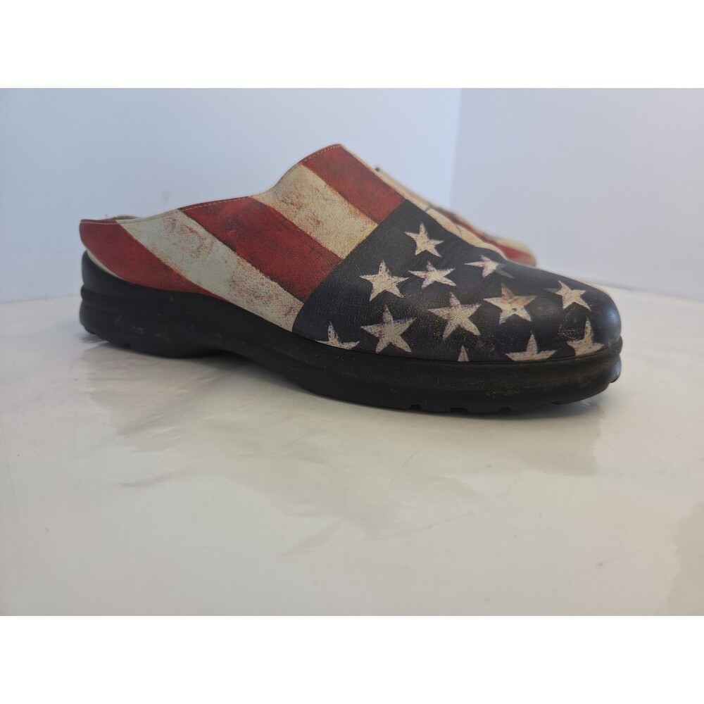 4th Of July~USA 250 Year Anniversary ICON Red/White/Blue Leather Clogs Sz 7 EUC